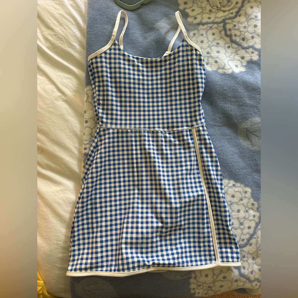 All in motion blue gingham dress
